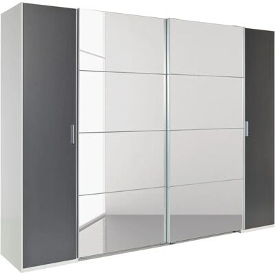 WIMEX Lotto Kleiderschrank - 4 Böden, 4 Stangen - Weiß/Graphit/Spiegel - 270cm WIMEX Lotto Kleiderschrank - 4 Böden, 4 Stangen - Weiß/Graphit/Spiegel - 270cm