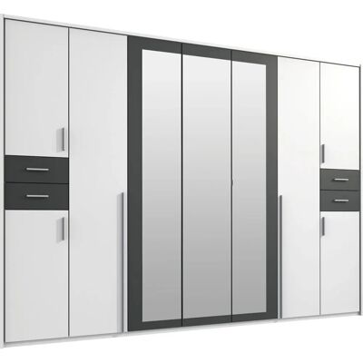 WIMEX Vegas Kleiderschrank - 9 Türen, Spiegel, Weiß/Graphit WIMEX Vegas Kleiderschrank - 9 Türen, Spiegel, Weiß/Graphit