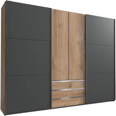Wimex Magic Kleiderschrank - 4 Türen, 2 Stangen, 3 Schubladen, Grau Wimex Magic Kleiderschrank - 4 Türen, 2 Stangen, 3 Schubladen, Grau