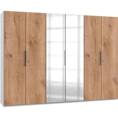 WIMEX Kleiderschrank - 300x216cm, 6 Türen, Weiß / Eiche, Spiegel WIMEX Kleiderschrank - 300x216cm, 6 Türen, Weiß / Eiche, Spiegel