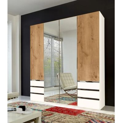 WIMEX Moderner Kleiderschrank mit Spiegel - 4-türig, Weiß/Beige WIMEX Moderner Kleiderschrank mit Spiegel - 4-türig, Weiß/Beige