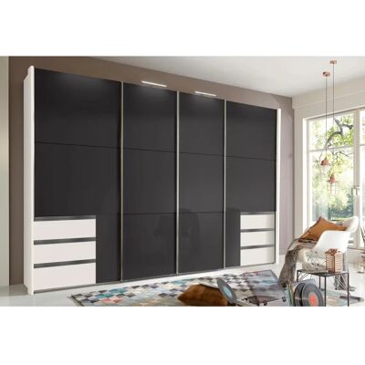 WIMEX Moderner Schwebetürenschrank - 4-Türen - Weiß/Grauglas - Schrank WIMEX Moderner Schwebetürenschrank - 4-Türen - Weiß/Grauglas - Schrank