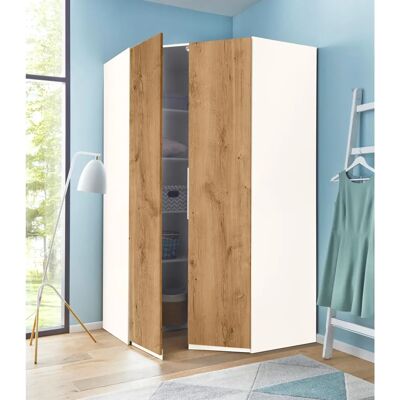 Wimex Level Eckkleiderschrank - 216cm - Weiß & Plankeneiche Wimex Level Eckkleiderschrank - 216cm - Weiß & Plankeneiche