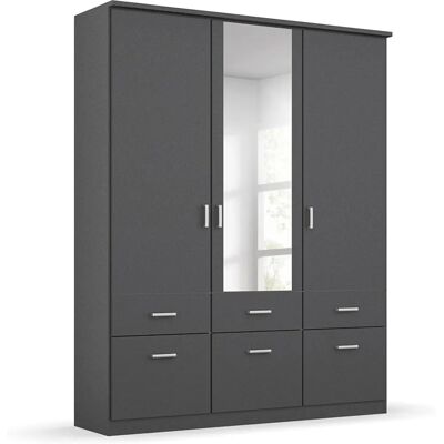 RAUCH Bremen Kleiderschrank - 3-Türer mit Spiegel - Grau Metallic RAUCH Bremen Kleiderschrank - 3-Türer mit Spiegel - Grau Metallic