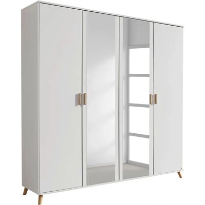 Rauch Falun Kleiderschrank - Skandinavischer Stil, 4 Türen, Spiegel, Weiß Rauch Falun Kleiderschrank - Skandinavischer Stil, 4 Türen, Spiegel, Weiß