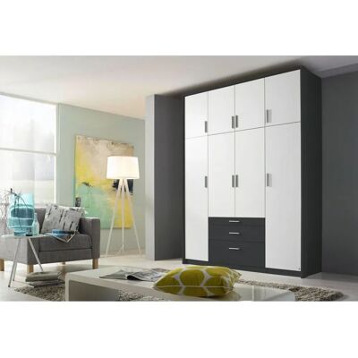 Kleiderschrank RAUCH Hildesheim - Grau Metallic & Weiß, 4-türig, Modernes Design Kleiderschrank RAUCH Hildesheim - Grau Metallic & Weiß, 4-türig, Modernes Design
