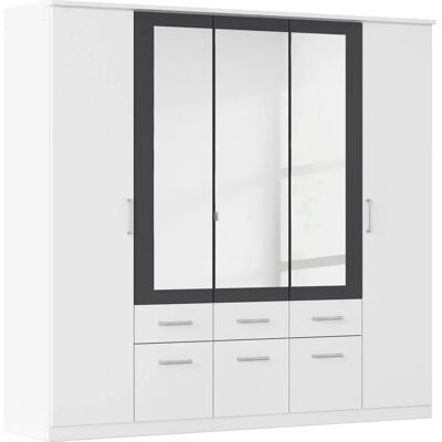 Kleiderschrank BURANO - Weiß/Grau Metallic, 5 Türen, 226x212x58cm Kleiderschrank BURANO - Weiß/Grau Metallic, 5 Türen, 226x212x58cm