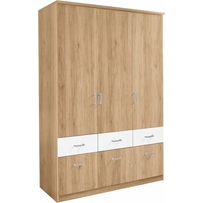 RAUCH Bremen Kleiderschrank - Struktureiche, weiß Oberboden, 3 Türen - Schrank RAUCH Bremen Kleiderschrank - Struktureiche, weiß Oberboden, 3 Türen - Schrank