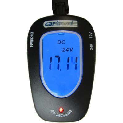 Cartrend Batterietester - 12/24V, LCD, Blau Hintergrund Cartrend Batterietester - 12/24V, LCD, Blau Hintergrund