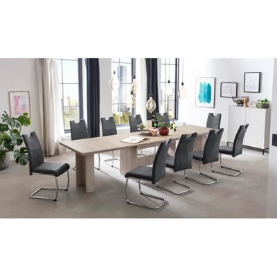 HELA Essgruppe - Sandeiche / Anthrazit - Ausziehbarer Tisch, 10 Stühle HELA Essgruppe - Sandeiche / Anthrazit - Ausziehbarer Tisch, 10 Stühle