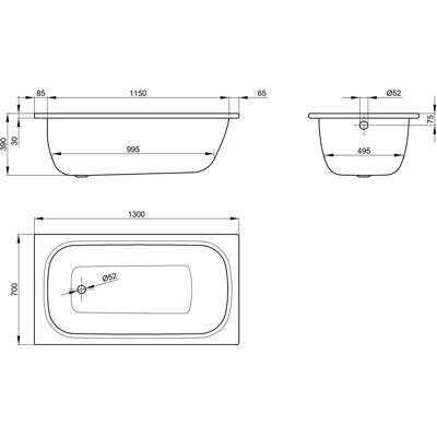 LaBette 1300x700mm Rechteckbadewanne, Raumspartend LaBette 1300x700mm Rechteckbadewanne, Raumspartend
