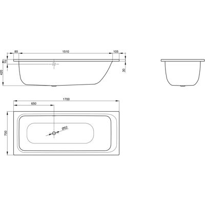 Bette Select Titan-Stahl Badewanne - Mittlerer Ablauf, Überlauf vorne - Kombinationbad Bette Select Titan-Stahl Badewanne - Mittlerer Ablauf, Überlauf vorne - Kombinationbad