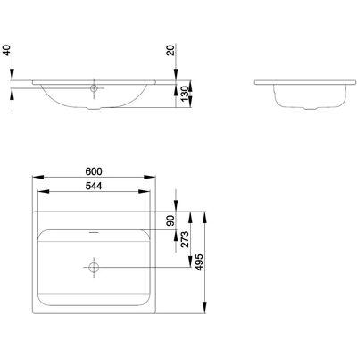 BetteOne Einbau-Waschtisch - 60x49,5cm - Rechteckig, Ohne Hahnloch BetteOne Einbau-Waschtisch - 60x49,5cm - Rechteckig, Ohne Hahnloch