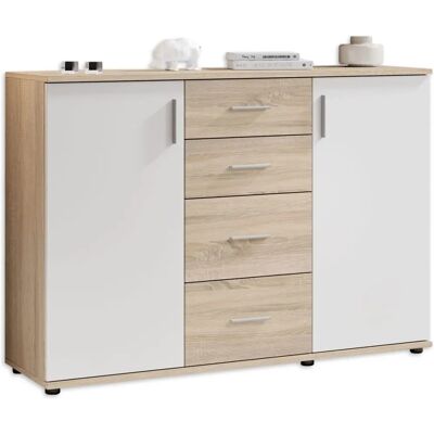 Commode Sonoma Eiche Bobby 2 Portes - Blanc - 120cm - Meuble - Publicité Commode Sonoma Eiche Bobby 2 Portes - Blanc - 120cm - Meuble - Publicité