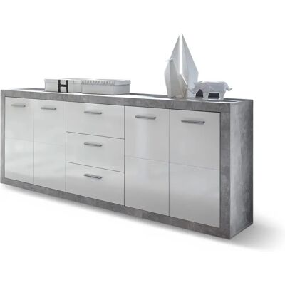HBZ Stone Weiß Hochglanz Sideboard - 3 Schubladen, 4 Türen, 206x90x45 cm HBZ Stone Weiß Hochglanz Sideboard - 3 Schubladen, 4 Türen, 206x90x45 cm