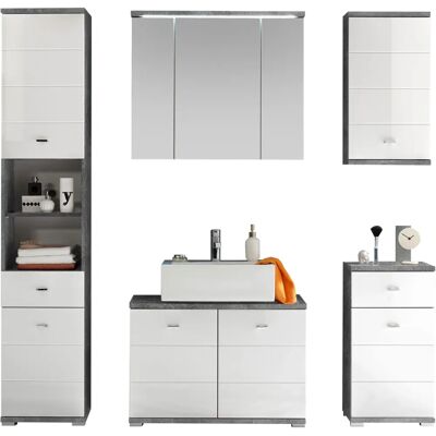 Bega Badezimmer 5-tlg. Set Weiß Hochglanz - Badmöbel-Set Bega Badezimmer 5-tlg. Set Weiß Hochglanz - Badmöbel-Set