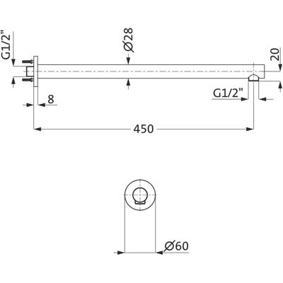 Herzbach 450mm runder Edelstahl Wandarm - Duscharm Herzbach 450mm runder Edelstahl Wandarm - Duscharm