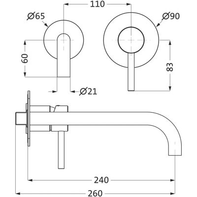 Herzbach Deep Black Wandmontage Badkraan - Keramische cartridge Herzbach Deep Black Wandmontage Badkraan - Keramische cartridge