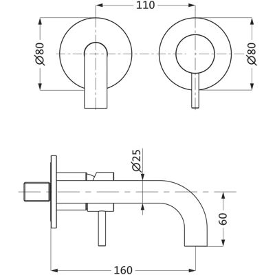 Herzbach Deep IX Wand-wastafelkraan - 160mm, Geborsteld roestvrij staal Herzbach Deep IX Wand-wastafelkraan - 160mm, Geborsteld roestvrij staal