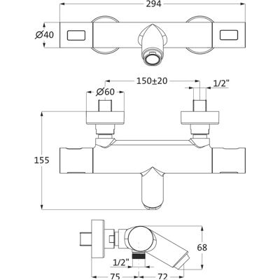 Herzbach Schwarz Thermostat-Wannenbatterie - Thermostat, Wandmontage Herzbach Schwarz Thermostat-Wannenbatterie - Thermostat, Wandmontage