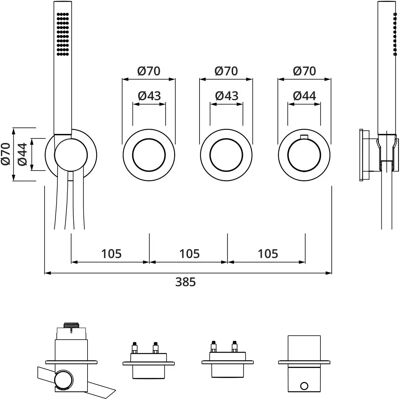 Herzbach Herzbach MODUL7 PUSH Thermostat-Set PVD Gold - Thermostat & Duschset Herzbach Herzbach MODUL7 PUSH Thermostat-Set PVD Gold - Thermostat & Duschset