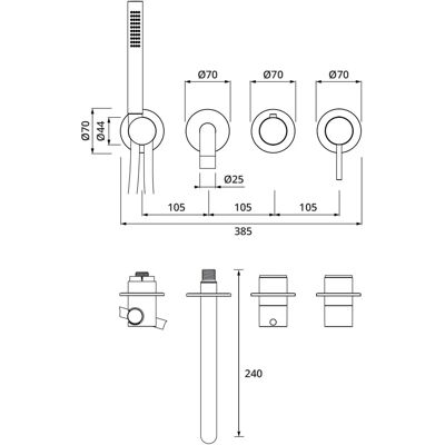 Herzbach Herzbach MODUL7 Kupferstahl Wandbatterieset Herzbach Herzbach MODUL7 Kupferstahl Wandbatterieset