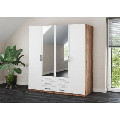 Priess Amsterdam Kleiderschrank - Modernes Design, 4 Türen, Weiß/astkernbuche Priess Amsterdam Kleiderschrank - Modernes Design, 4 Türen, Weiß/astkernbuche