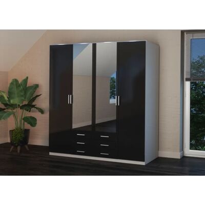 Priess Amsterdam Kleiderschrank - Modernes Design, 4-türig, LED, Schwarz-Weiß Priess Amsterdam Kleiderschrank - Modernes Design, 4-türig, LED, Schwarz-Weiß