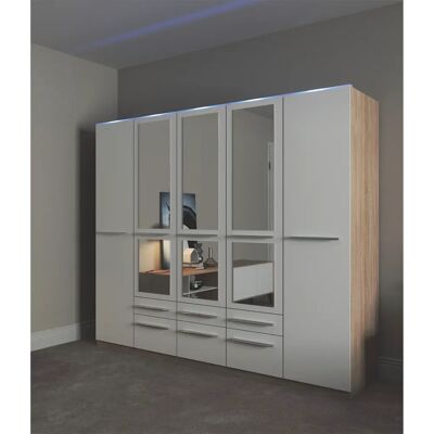 PRIESS Barcelona Kleiderschrank - 5-türig mit Spiegel & Beleuchtung PRIESS Barcelona Kleiderschrank - 5-türig mit Spiegel & Beleuchtung