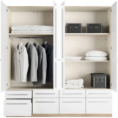 Priess Barcelona Kleiderschrank - 4-türig, helles Holz, Spiegel, Beleuchtung Priess Barcelona Kleiderschrank - 4-türig, helles Holz, Spiegel, Beleuchtung