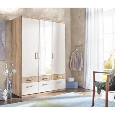 Priess Kleiderschrank - 3-Tür, Spiegel, Große & Kleine Schubladen - Kleiderschrank Priess Kleiderschrank - 3-Tür, Spiegel, Große & Kleine Schubladen - Kleiderschrank