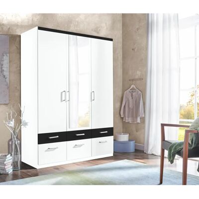 Priess Kleiderschrank - 3-türig, Schwarz-Weiß, 140x193x56cm - Kleiderschrank Priess Kleiderschrank - 3-türig, Schwarz-Weiß, 140x193x56cm - Kleiderschrank