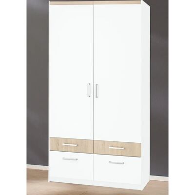 Priess Kleiderschrank - 94x193cm, weiß/struktureichefarben hell, 2-türig - Kleiderschrank Priess Kleiderschrank - 94x193cm, weiß/struktureichefarben hell, 2-türig - Kleiderschrank