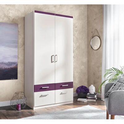 Priess Kleiderschrank - 2-türig, 94x56x193 cm, Lila & Weiß Priess Kleiderschrank - 2-türig, 94x56x193 cm, Lila & Weiß