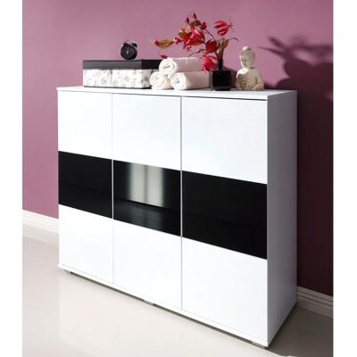 PRIESS 123cm Sideboard - 3 Türen, Modernes Glasdekor PRIESS 123cm Sideboard - 3 Türen, Modernes Glasdekor