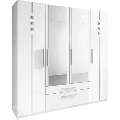 Priess Kleiderschrank - 4-türig, Weiß, Metall-Applikationen Priess Kleiderschrank - 4-türig, Weiß, Metall-Applikationen
