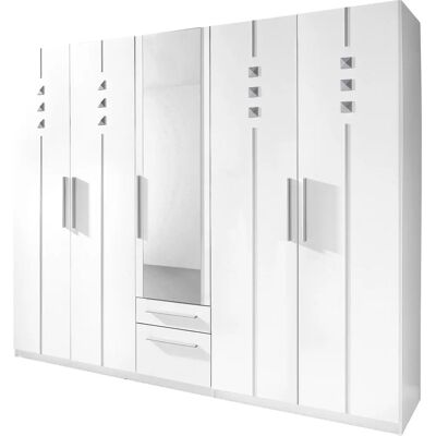 Priess Kleiderschrank - 5-türig, weiß, Holz, Silbern - Wardrobe Priess Kleiderschrank - 5-türig, weiß, Holz, Silbern - Wardrobe