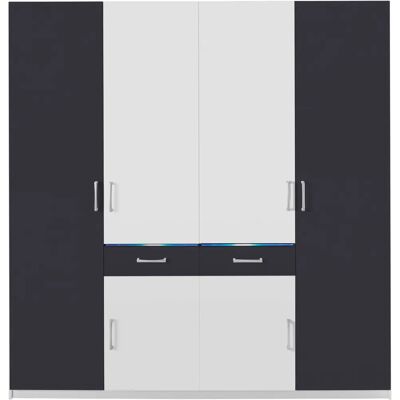 PRIESS Kleiderschrank - 185x193x55cm Hochglanz Schwarz/Weiß PRIESS Kleiderschrank - 185x193x55cm Hochglanz Schwarz/Weiß
