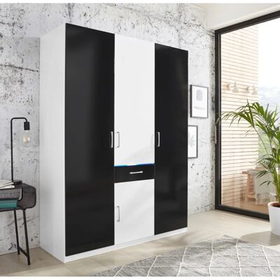 PRIESS Kleiderschrank - 140cm x 193cm x 55cm - Hochglanz Schwarz/Weiß - Ohne Kranzbeleuchtung PRIESS Kleiderschrank - 140cm x 193cm x 55cm - Hochglanz Schwarz/Weiß - Ohne Kranzbeleuchtung