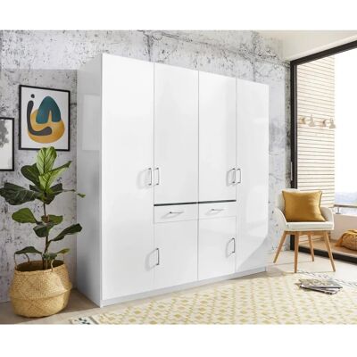 Priess Kleiderschrank - 185cm Hochglanz Weiß - Moderner Stauraum Priess Kleiderschrank - 185cm Hochglanz Weiß - Moderner Stauraum