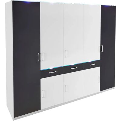 Priess Kleiderschrank - 230x193x55cm, Schwarz/Weiß Hochglanz, LED-Beleuchtung Priess Kleiderschrank - 230x193x55cm, Schwarz/Weiß Hochglanz, LED-Beleuchtung
