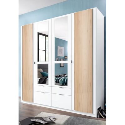 PRIESS Kleiderschrank - 185x54x193cm - Weiß-edelbuche - 4-türig PRIESS Kleiderschrank - 185x54x193cm - Weiß-edelbuche - 4-türig