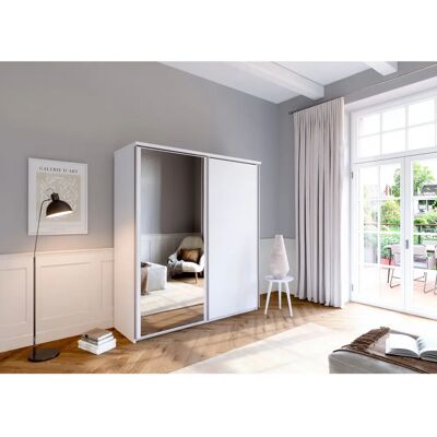 Priess Arnsberg Kleiderschrank - Weiß mit Spiegel - 2 Türen - 187x211x64,5 cm Priess Arnsberg Kleiderschrank - Weiß mit Spiegel - 2 Türen - 187x211x64,5 cm