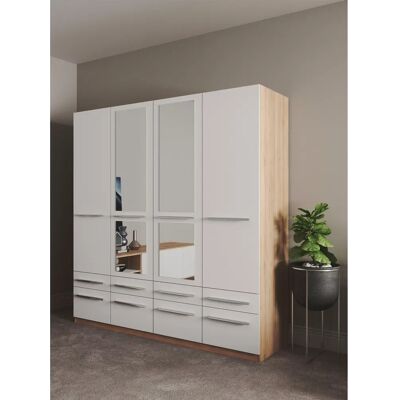 Priess Barcelona Kleiderschrank - 4-Türen Spiegel - Weiß/Eichefarben Priess Barcelona Kleiderschrank - 4-Türen Spiegel - Weiß/Eichefarben