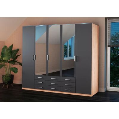 Priess Amsterdam Kleiderschrank - Modern, Schwarz, 5-Türig Priess Amsterdam Kleiderschrank - Modern, Schwarz, 5-Türig