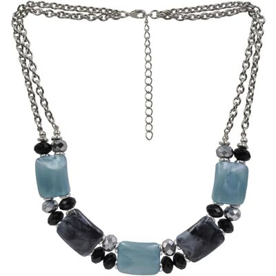 STEGER Doppelreihiges Halskette - Blau, Schwarz, Silber, Grau STEGER Doppelreihiges Halskette - Blau, Schwarz, Silber, Grau