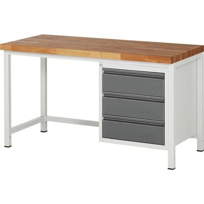 RAU Banco da lavoro - 1500mm, 3 cassetti, Piano in faggio, Antracite Metallizzato RAU Banco da lavoro - 1500mm, 3 cassetti, Piano in faggio, Antracite Metallizzato
