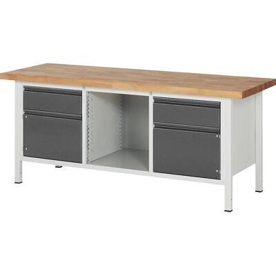 RAU Mesa de oficina resistente - 2000mm, 2 gavetas, 2 portas RAU Mesa de oficina resistente - 2000mm, 2 gavetas, 2 portas