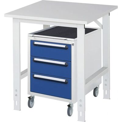 Bureau de travail avec armoire à tiroirs - réglable en hauteur - Publicité Bureau de travail avec armoire à tiroirs - réglable en hauteur - Publicité