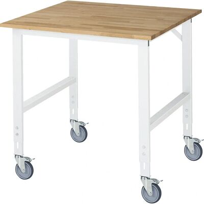 RAU Mesa de trabalho móvel - Ajustável, Fa de faia, Azul claro RAL 5012 RAU Mesa de trabalho móvel - Ajustável, Fa de faia, Azul claro RAL 5012